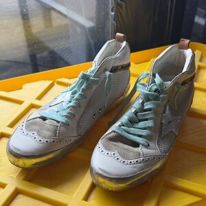 Golden Goose White and Mint Sneakers
